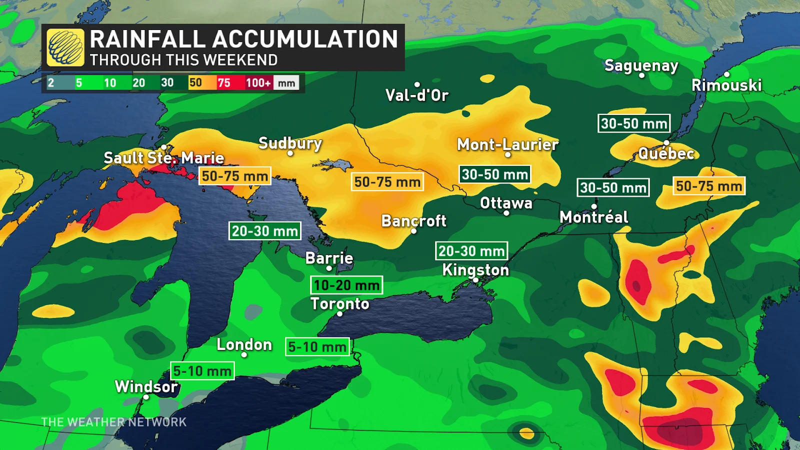 Ontario and Quebec weekend rain accumulation June 21 2024