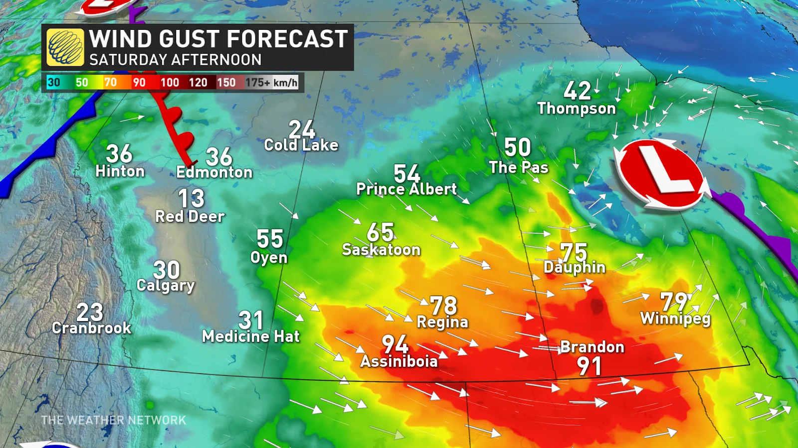 Prairies wind gusts Saturday afternoon