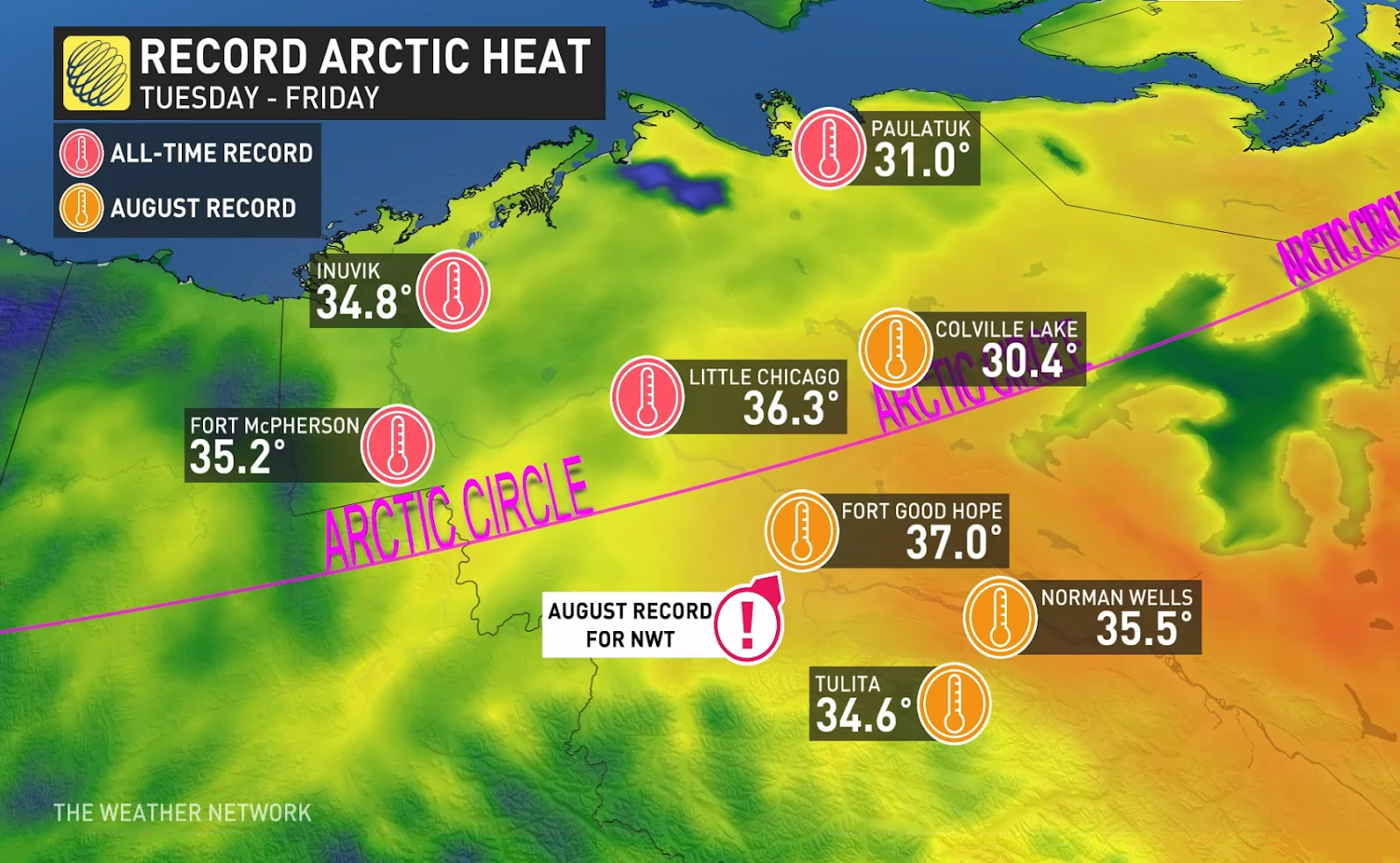 NWT Arctic heat records updated Aug 11 2024