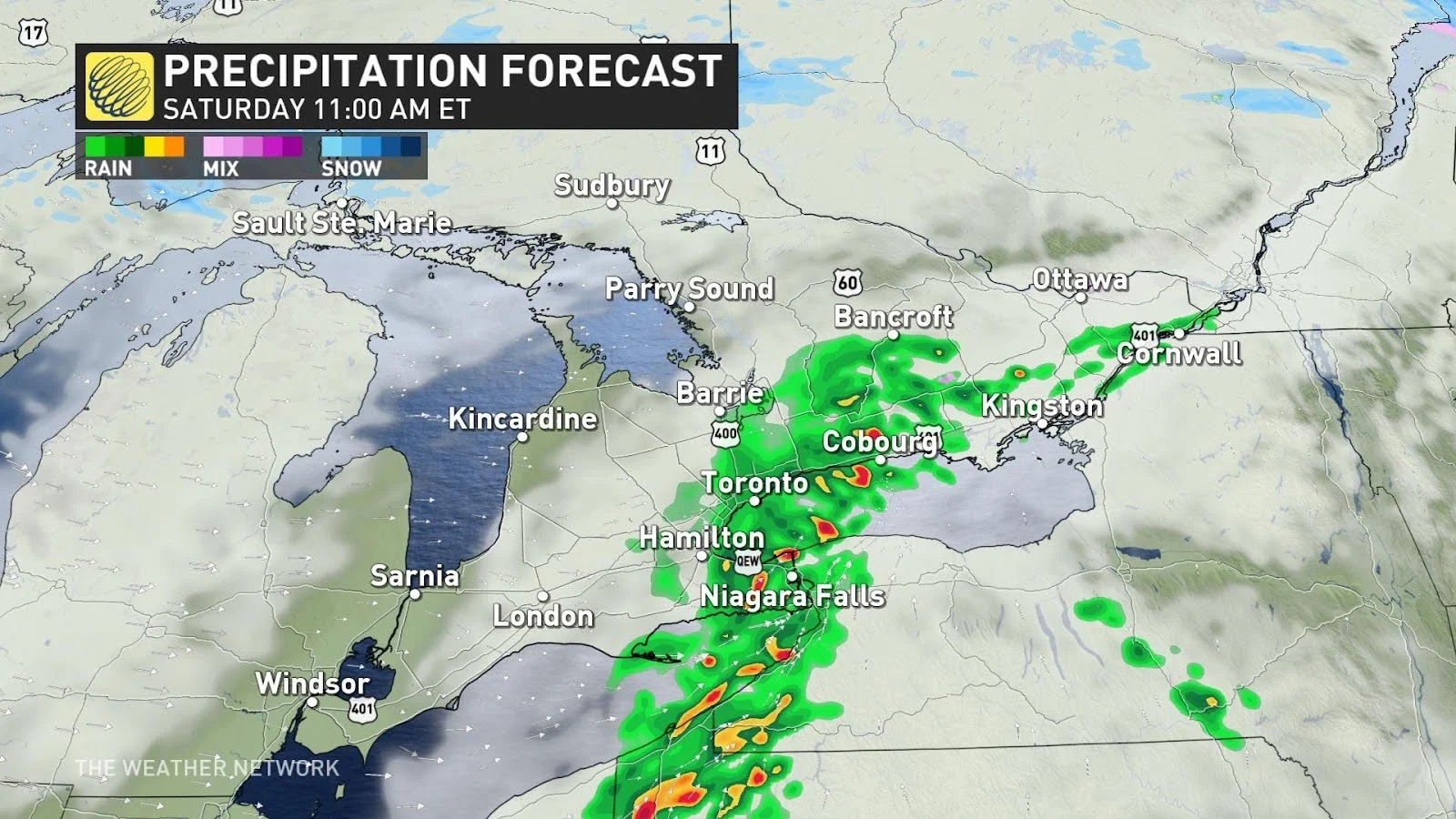 southern Ontario Saturday precipitation Feb 9 2024