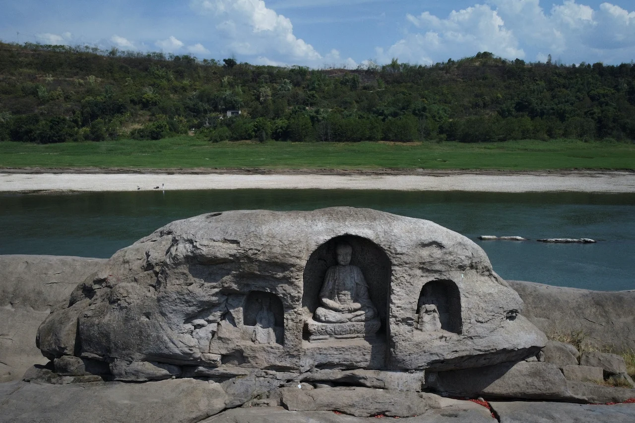 Receding water levels of China's Yangtze reveal ancient Buddhist statues