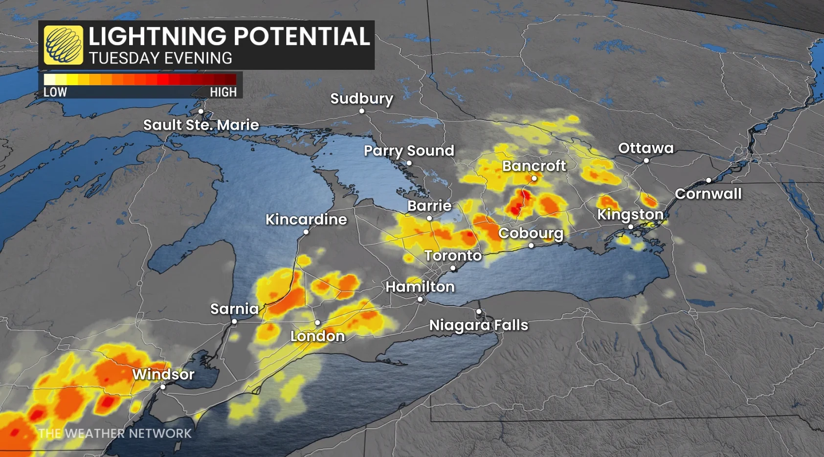 Ontario lightning potential Tuesday evening