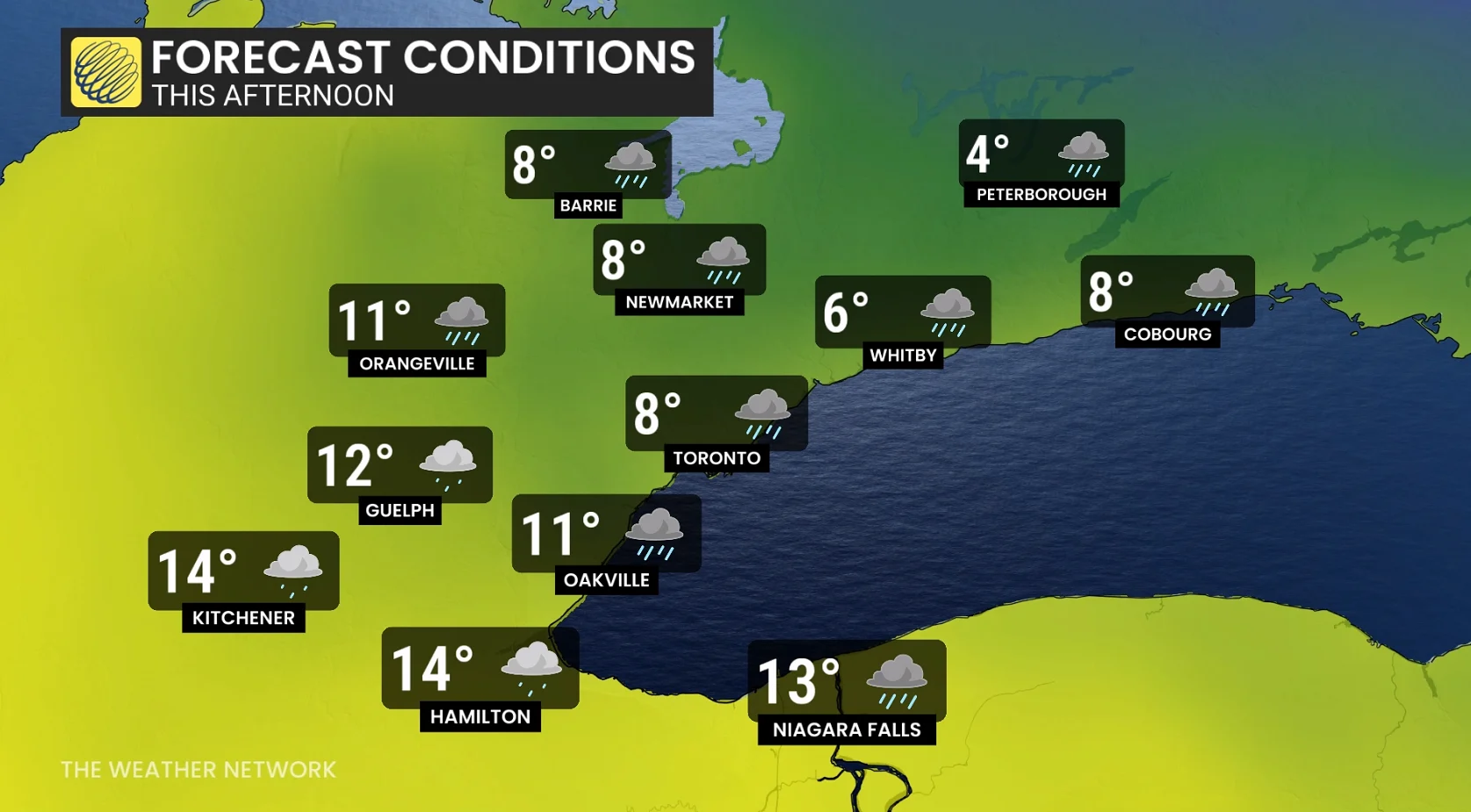 Southern Ontario temperatures and icons Saturday afternoon