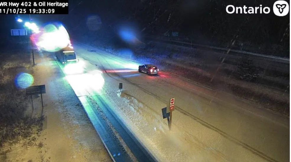 Lambton County OPP Hwy 402 snow traffic - Ontario Ministry of Transportation - Nov10