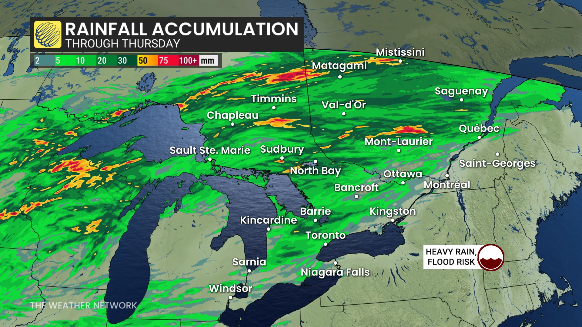 Ontario and Quebec rainfall outlook through Thursday