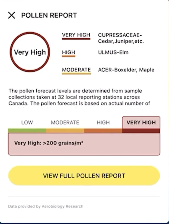 Canada's daily pollen forecast can be found on the Weather Network's app and website