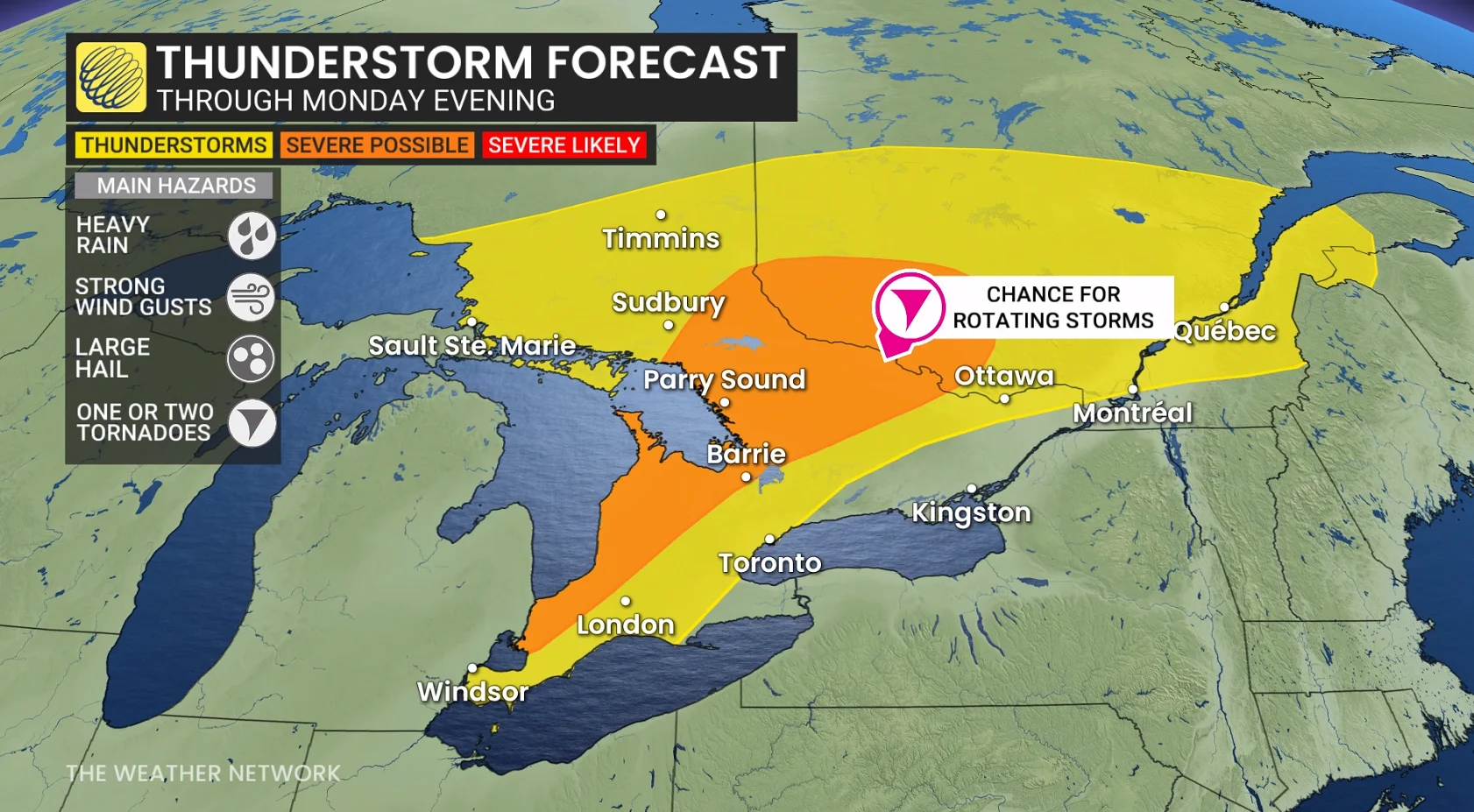 Ontario thunderstorm forecast Monday