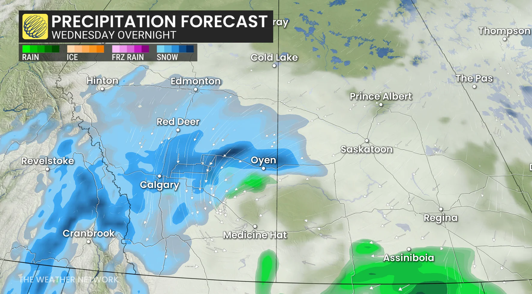 Prairies precipitation timing Wednesday overnight