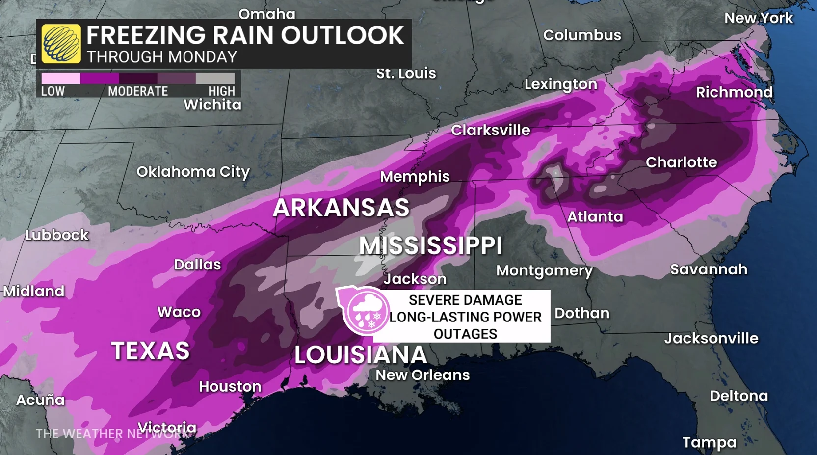 Freezing rain risk U.S. through Monday
