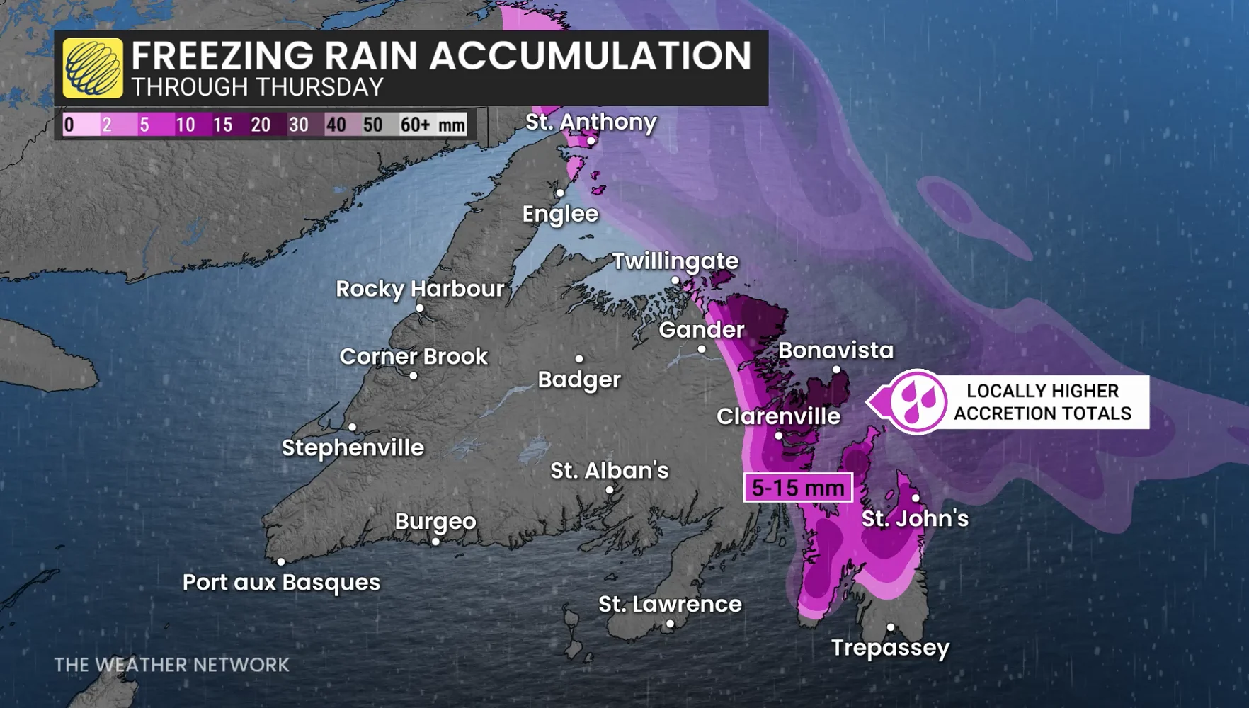 Newfoundland freezing rain through Thursday
