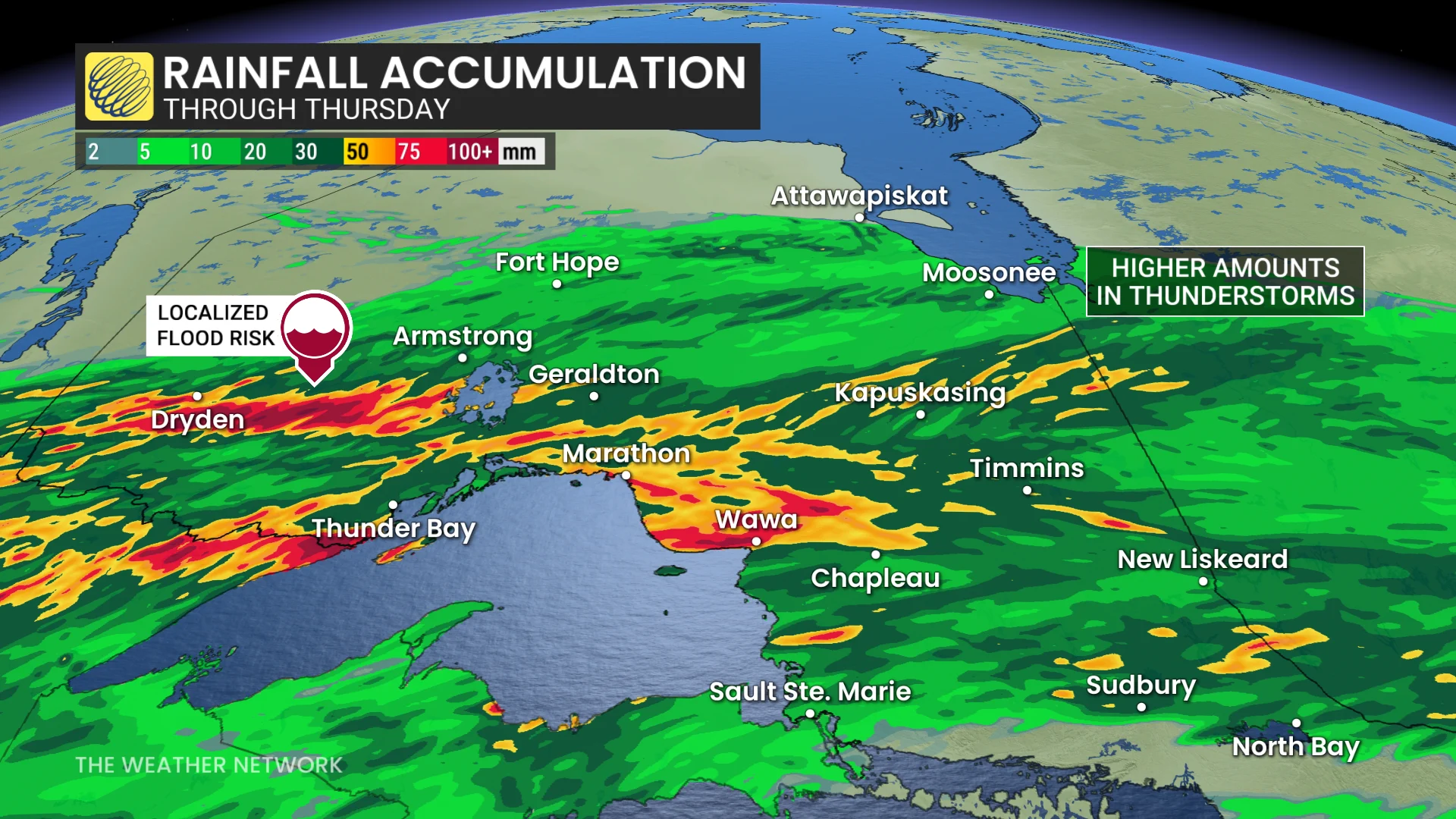 Northwestern Ontario rainfall through Thursday