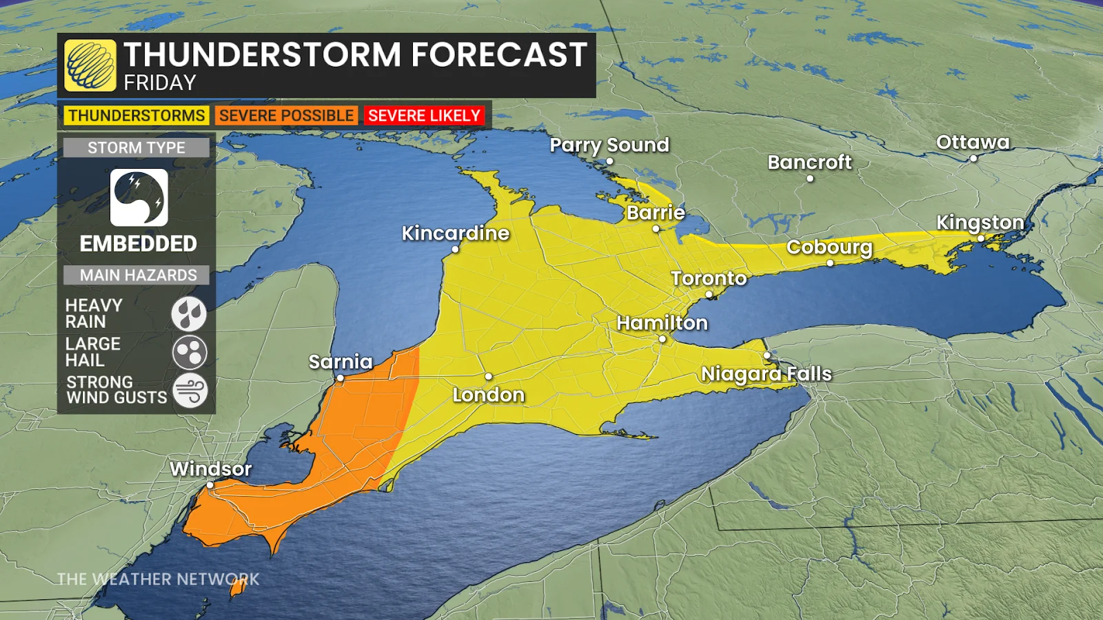 Ontario Friday thunderstorm risk map - April 25, 2025