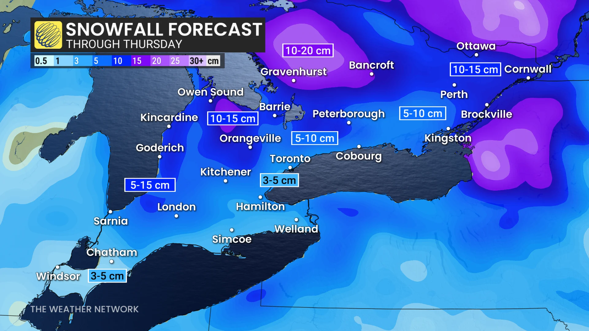 Ontario snowfall accumulation through Thursday