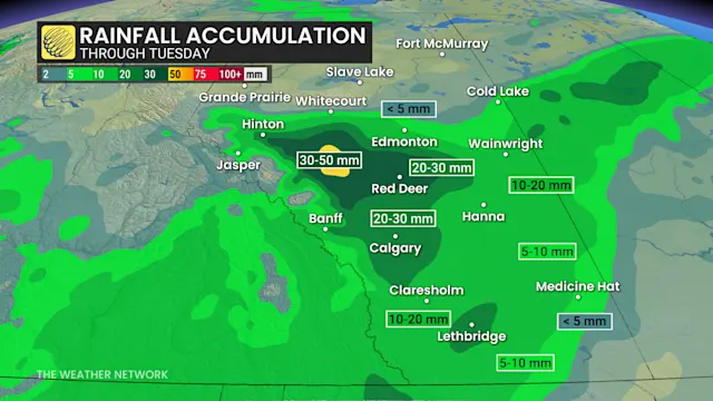 Snowfall warnings in Alberta, with heavy rain also making up for lost ...