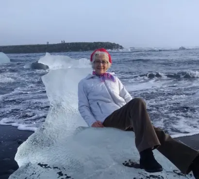 Grandma posing for photos on ice swept out to sea