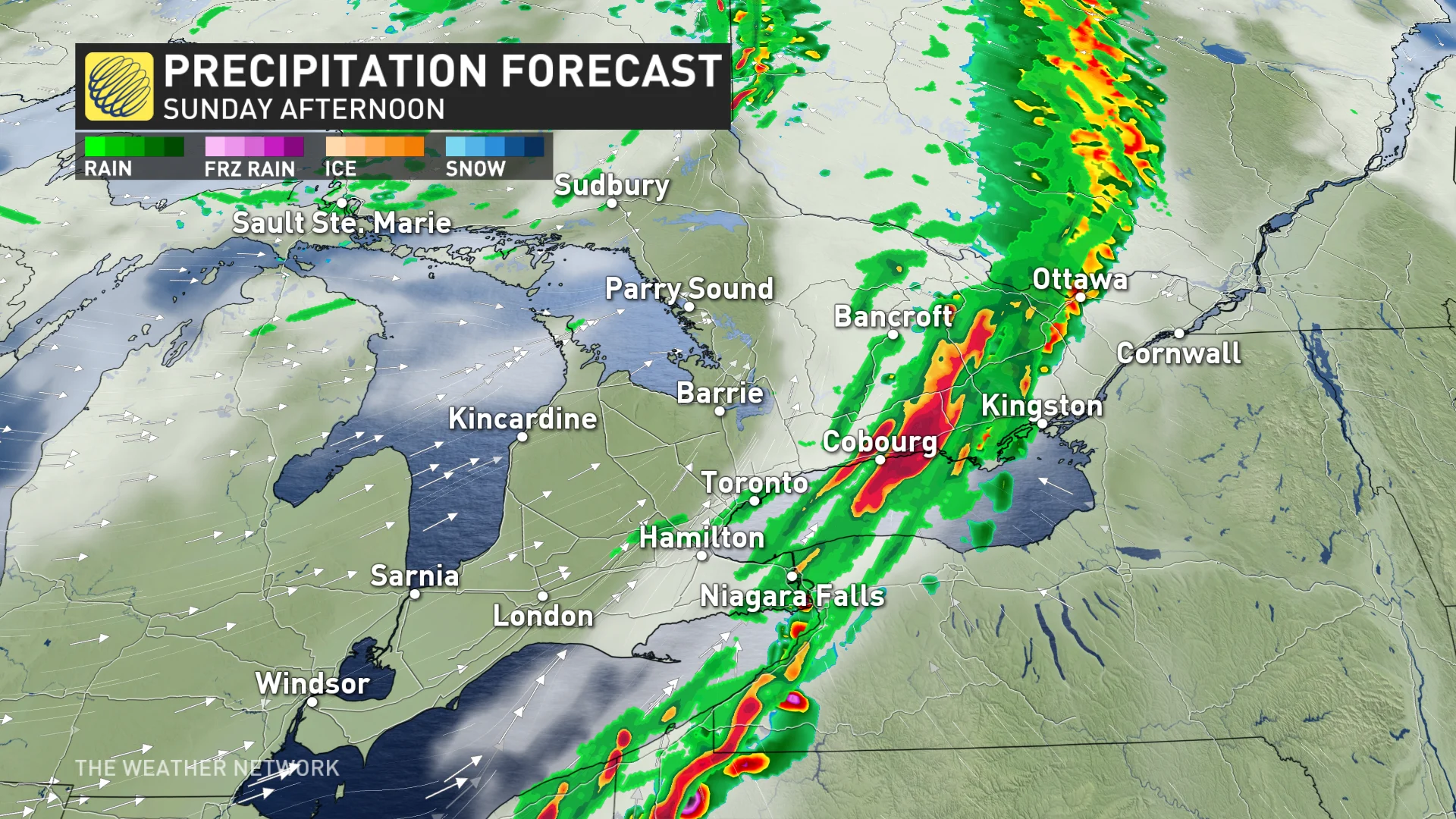 Ontario conditions Sunday