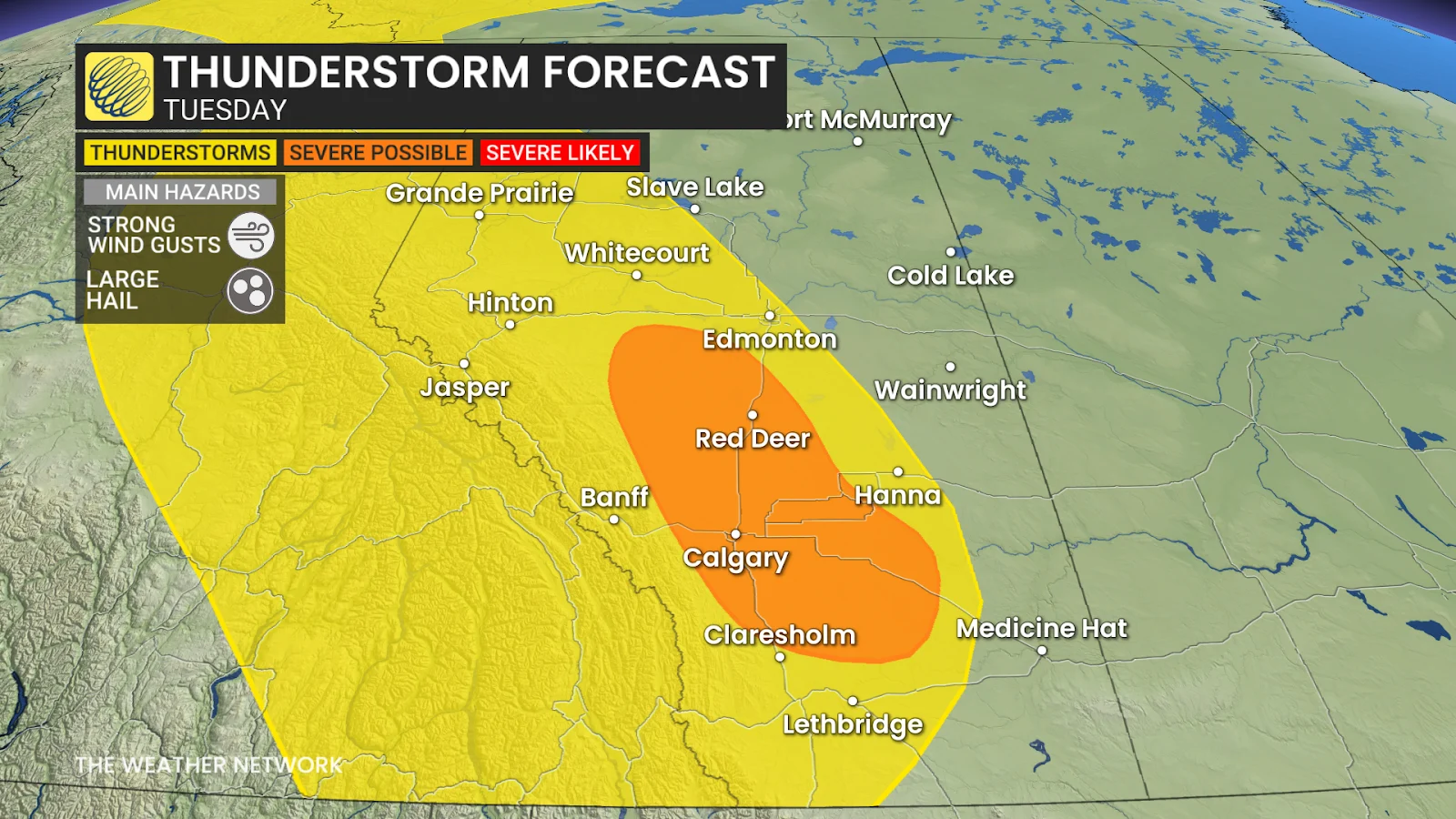 Alberta and Saskatchewan Tuesday thunderstorm risk - June 23, 2025