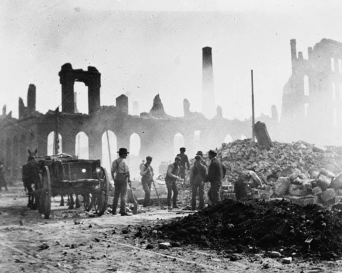 Clearing up after the fire, looking south-east from near Bay Street, April 1904 City of Toronto Archives (Series 402, Item 8)
