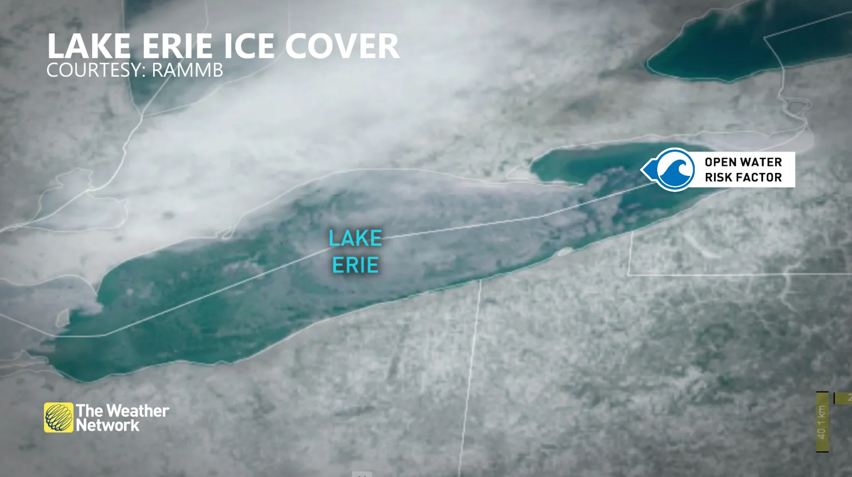 Satellite image of Lake Erie's ice cover on Jan. 27, 2025