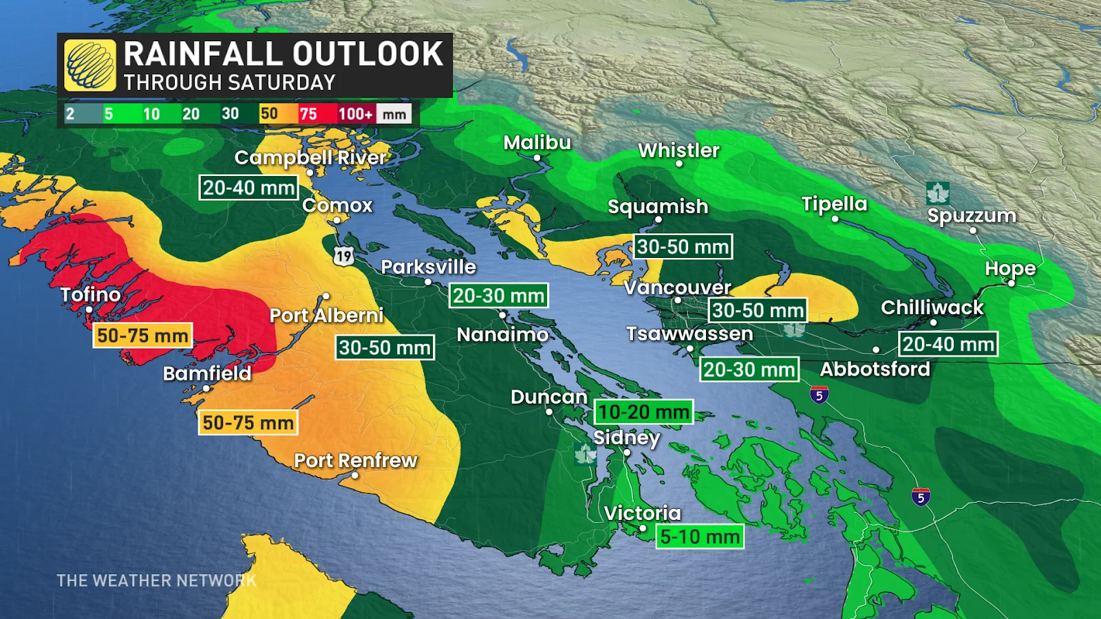 B.C. weekend rainfall forecast totals - Dec. 13, 2024