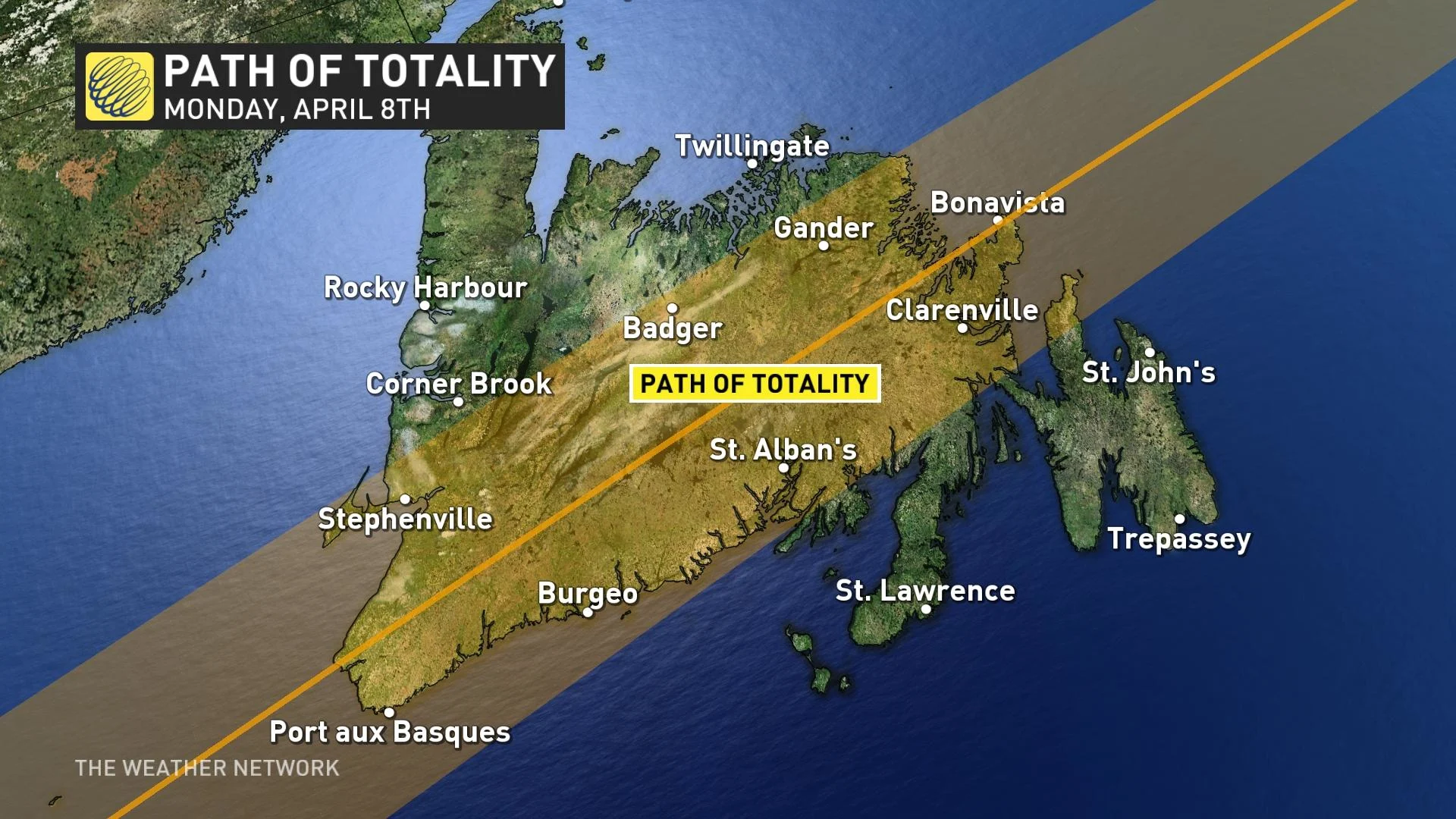 Newfoundland path of totality April 7