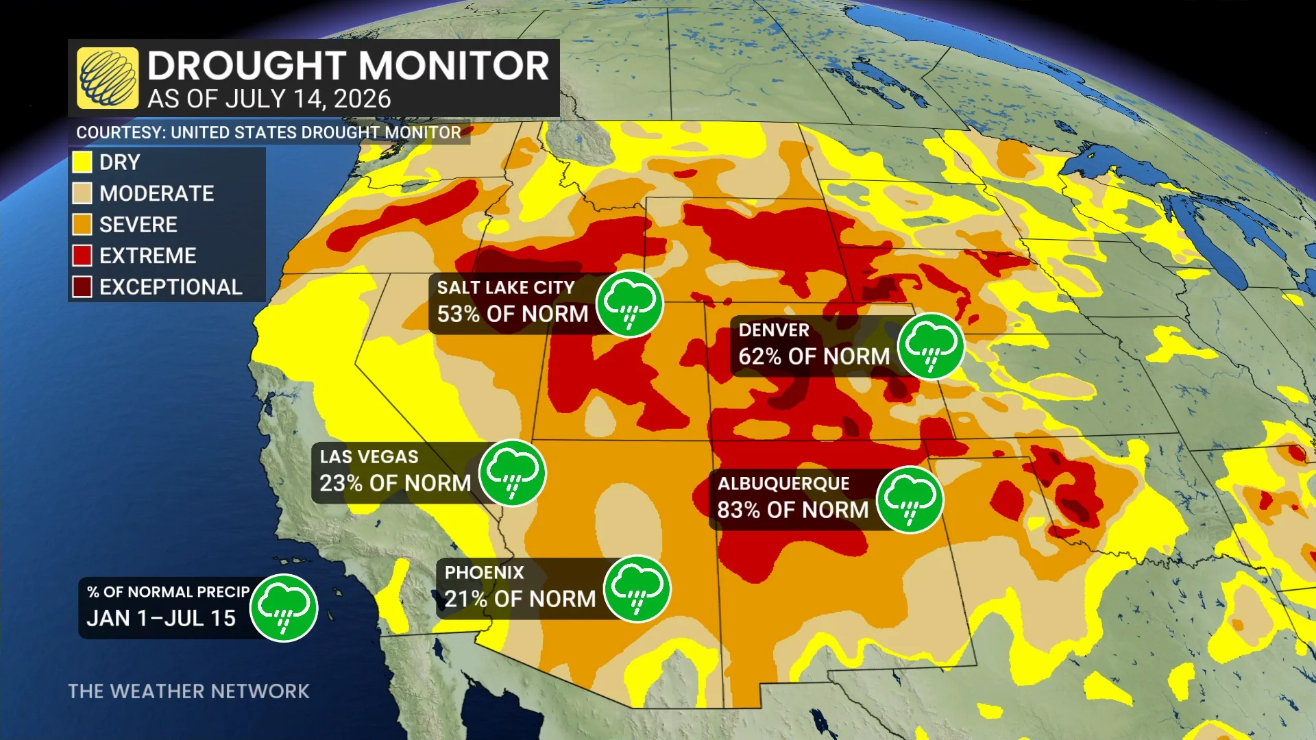West Drought Percent of Normal July 15 2026