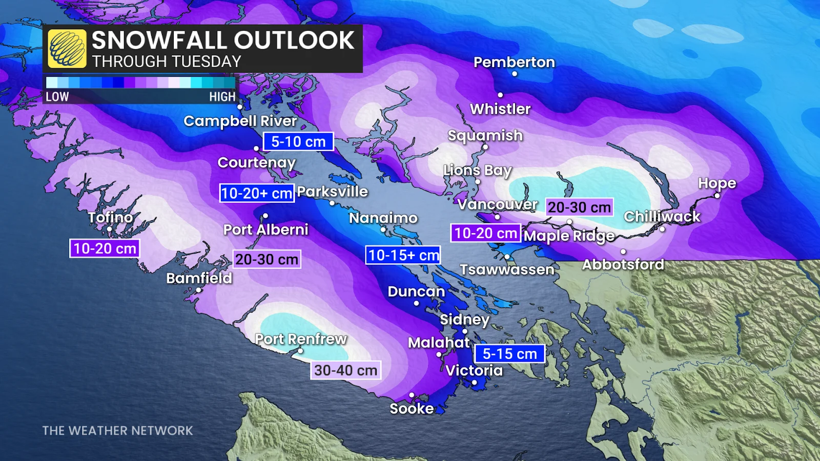 BC Snowfall Through Tuesday