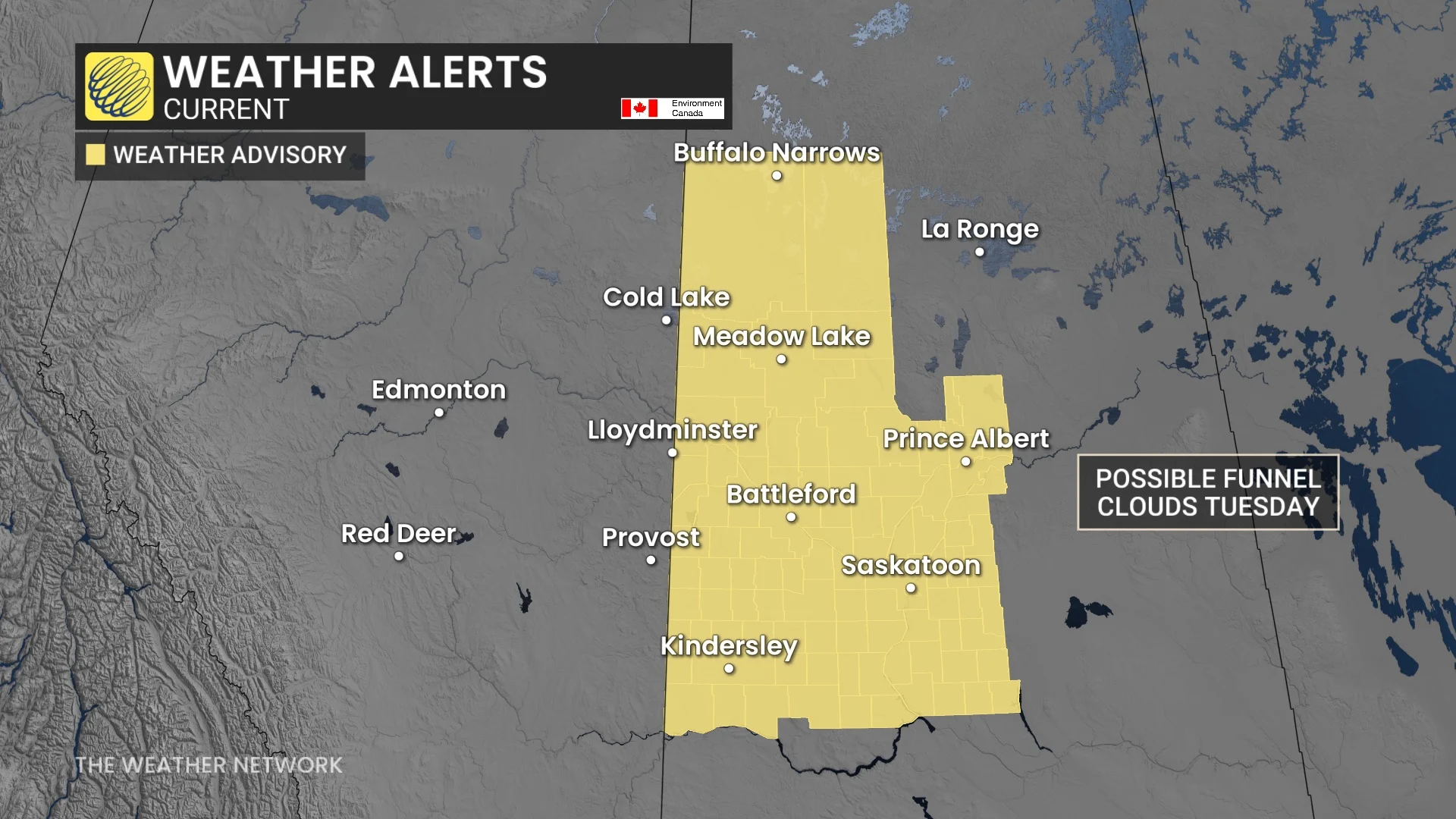 Weather advisory Saskatchewan Tuesday