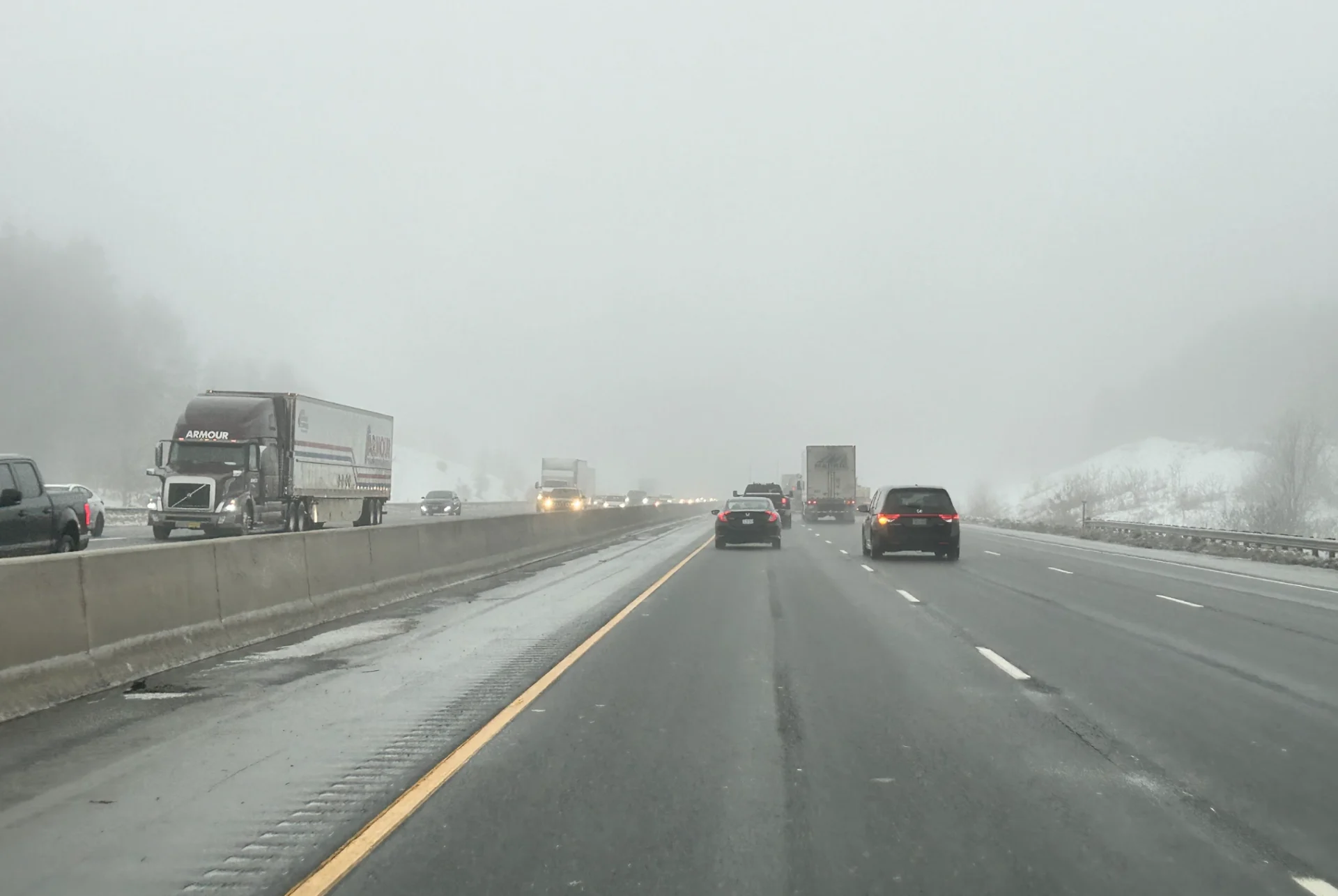 Mark Robinson: Fog, driving in foggy weather (Location: Near Milton, Southern Ontario, Jan. 24, 2024) highway, driving, travel, safety, winter