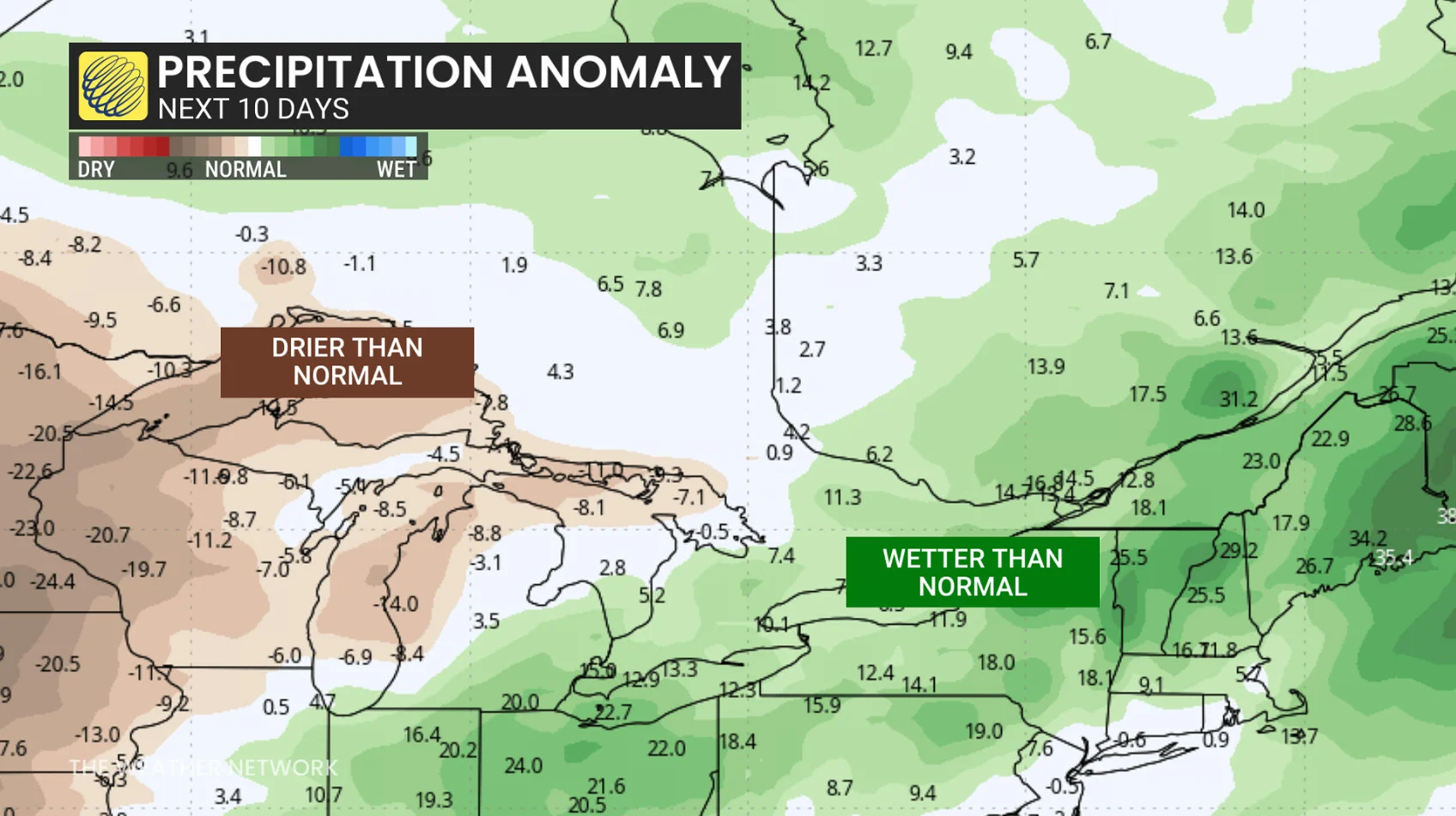 Ontario Precipitation Anomaly Next 10 Days