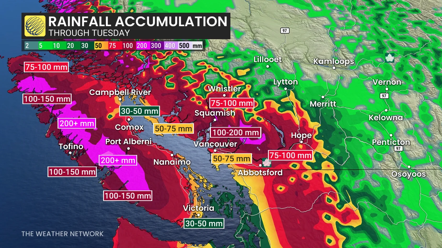 British Columbia rainfall through Tuesday