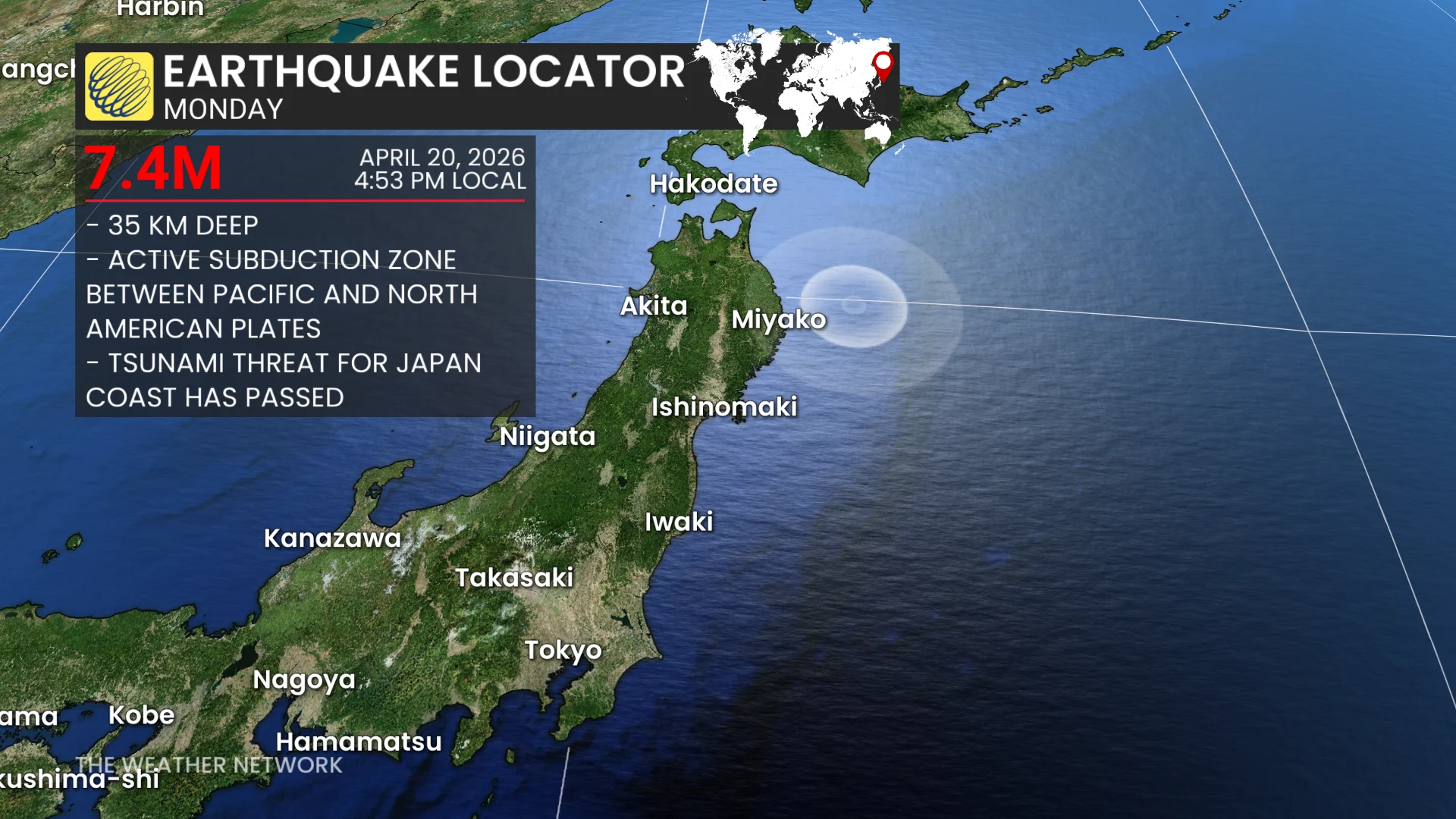 Japan, Earthquake, Tsunami, Waves, Evacuation, April 20, 2026. (The Weather Network/Rachel Modestino)