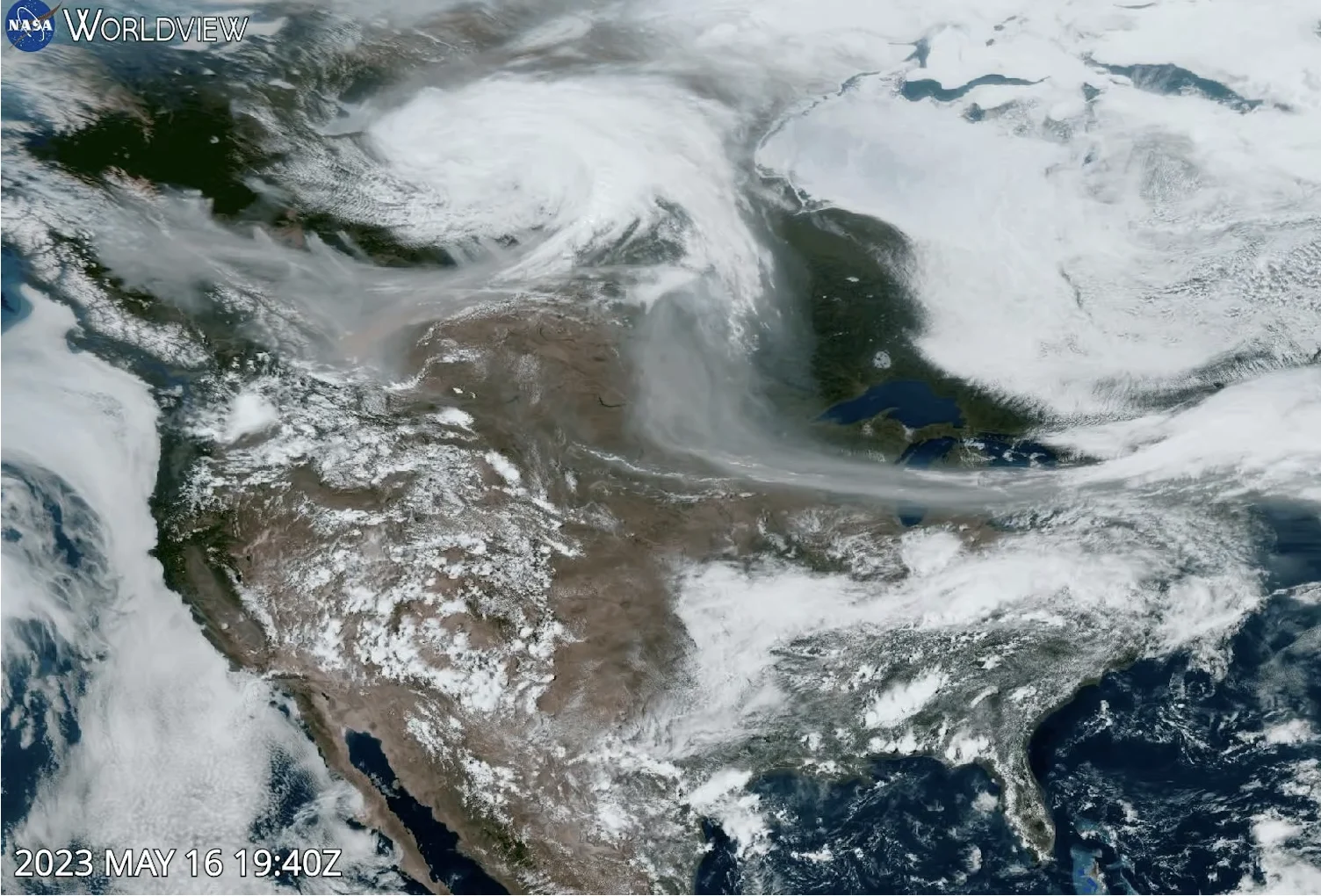 NASA EarthData: A satellite captures wildfire smoke on May 16, 2023. NASA EarthData