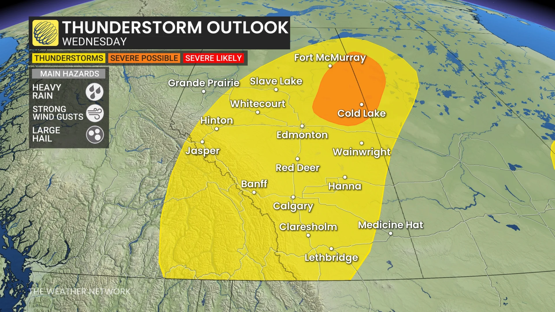 Alberta storm risk map Wednesday