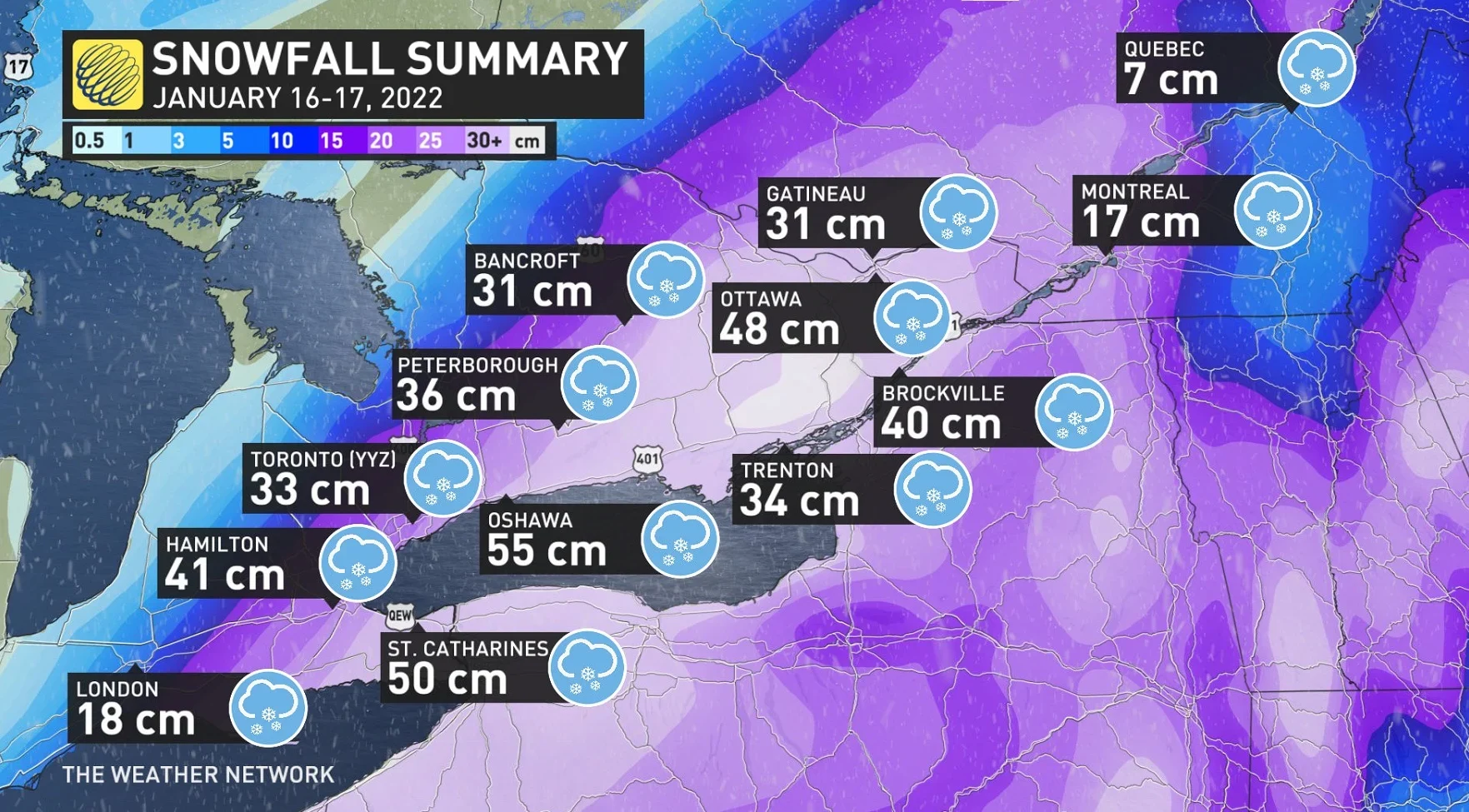 Ontario Quebec Snowfall Totals January 17 2022