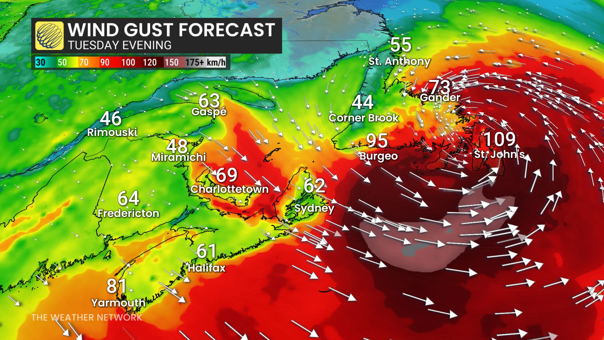 Baron - Atlantic Canada winds Tuesday evening - Nov3