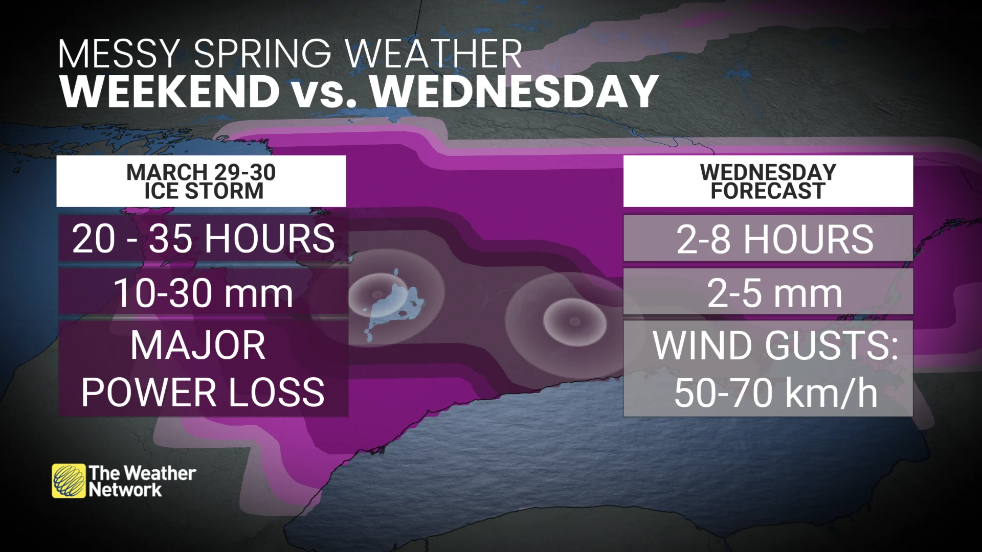 Baron - Messy spring weather weekend versus Wednesday in Ontario - April1