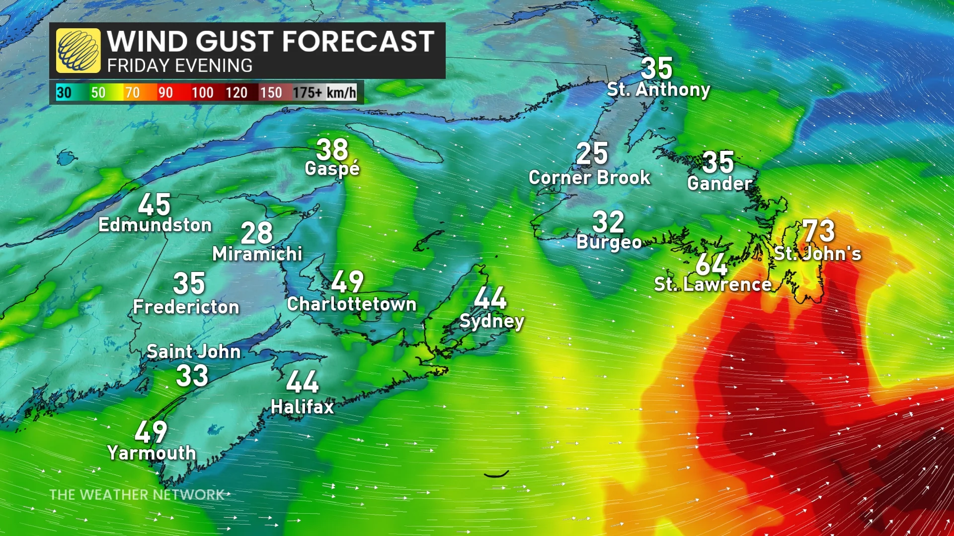 Baron - Atlantic Canada wind gusts Friday evening - Feb20