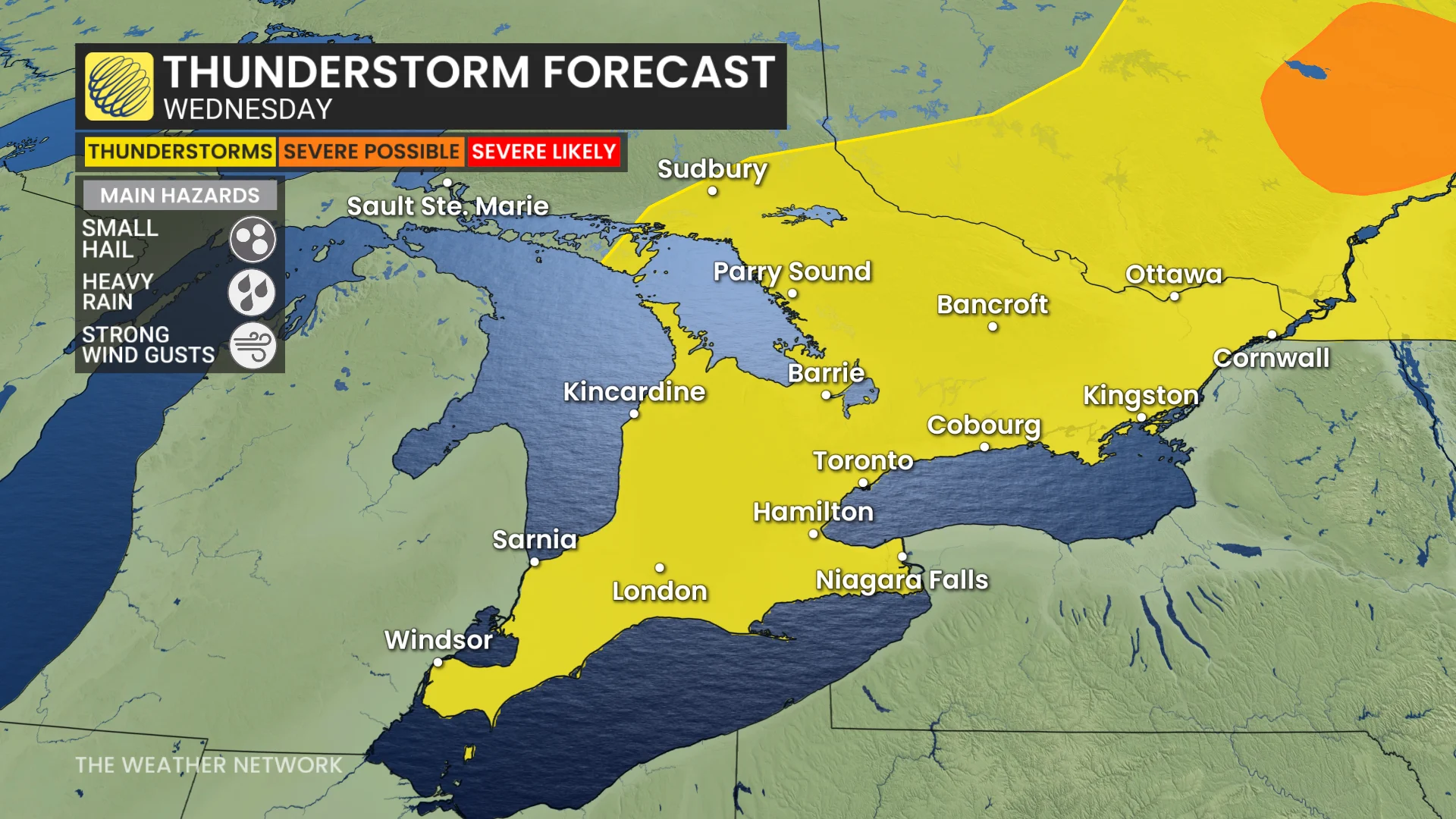 Ontario storm risk map Wednesday