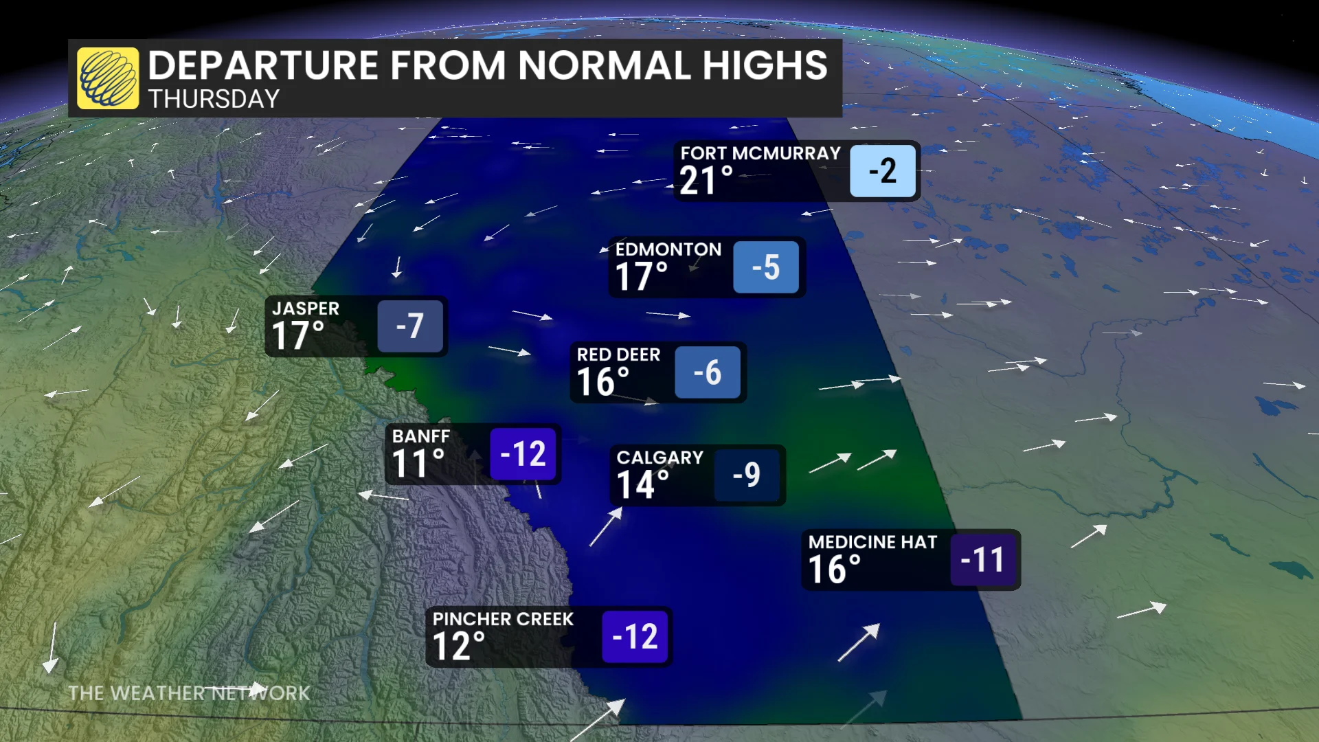 Baron - Alberta temperatures Thursday - Aug 10