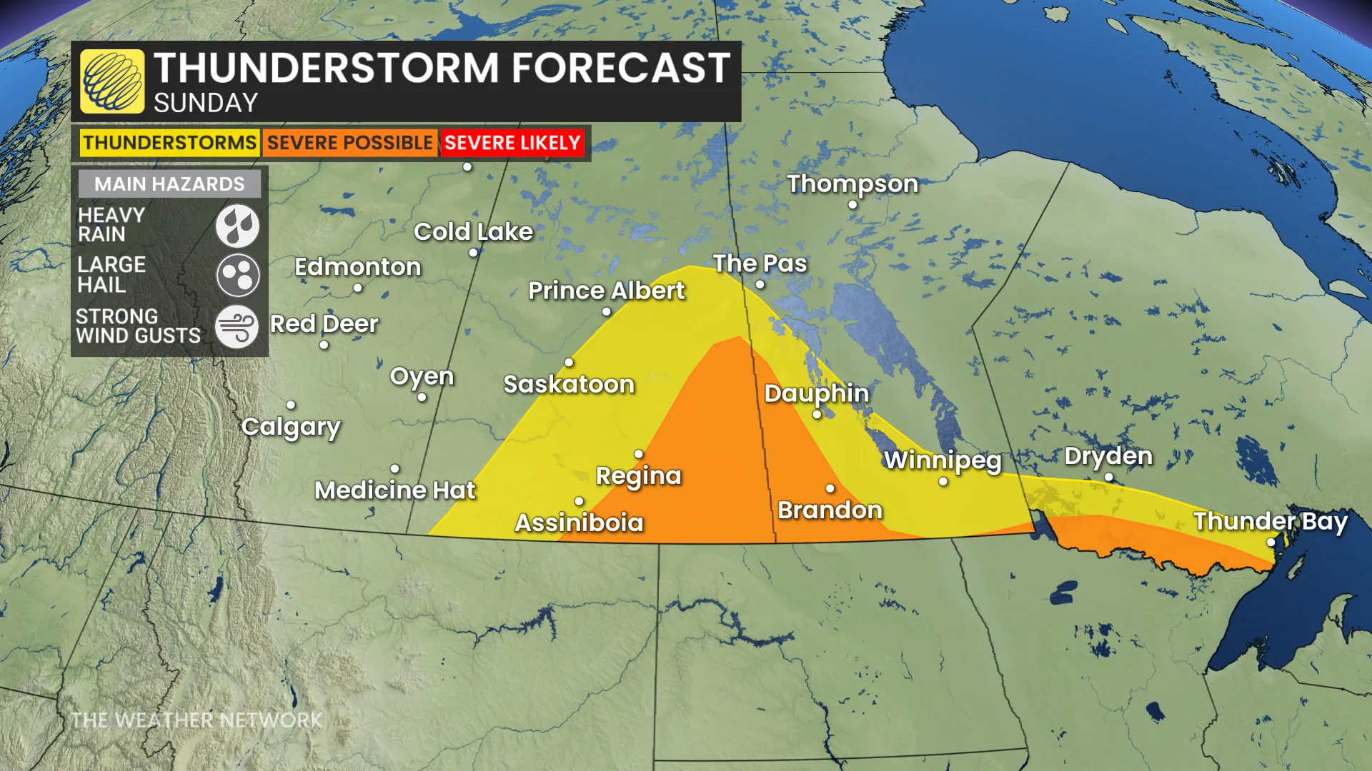 Prairies storm risk map Sunday