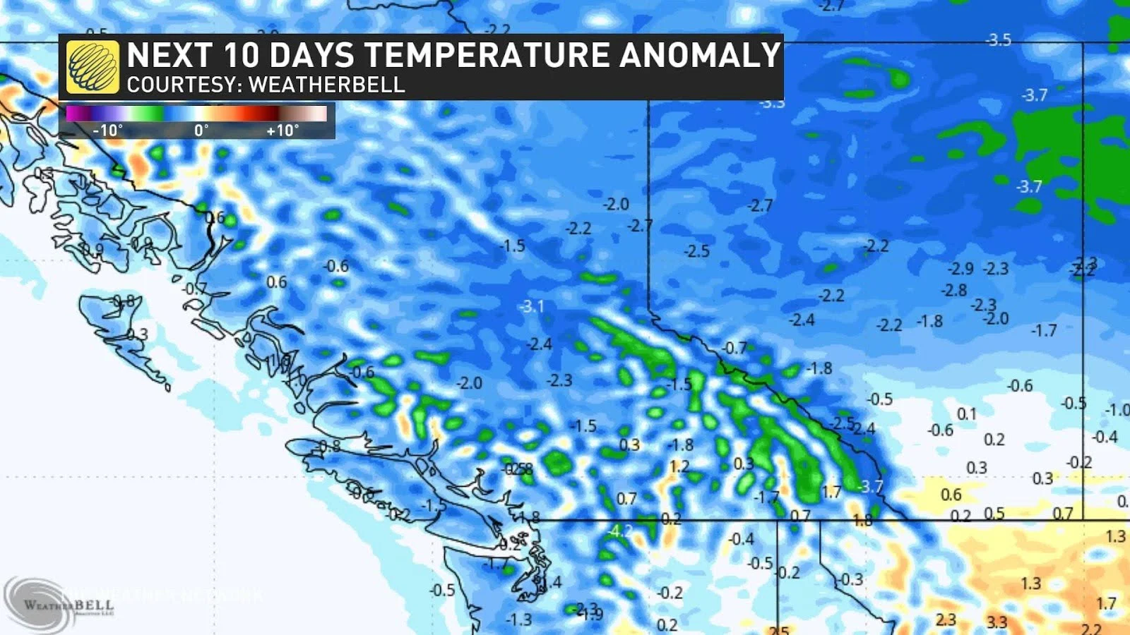 BC Next Ten Day Temp Anomaly
