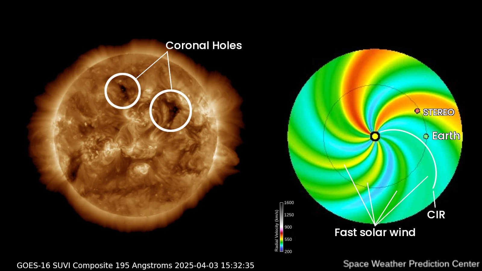 Coronal Holes GOES16 SUVI - Apr 3 2025 - NOAA SWPC