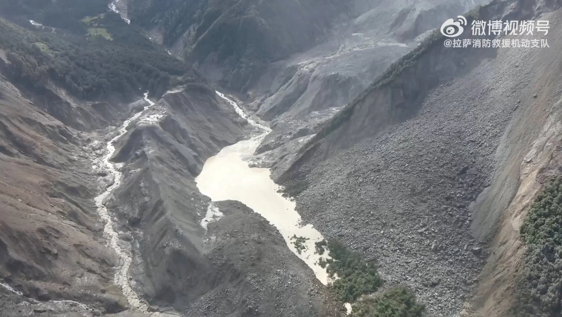 REUTERS: A drone view shows a barrier lake formed following a mudslide, in the border area between the Tibet Autonomous Region, China and Bagmati province, Nepal, August 27, 2026. (Lhasa Fire and Rescue Mobile Detachment/Handout via REUTERS)