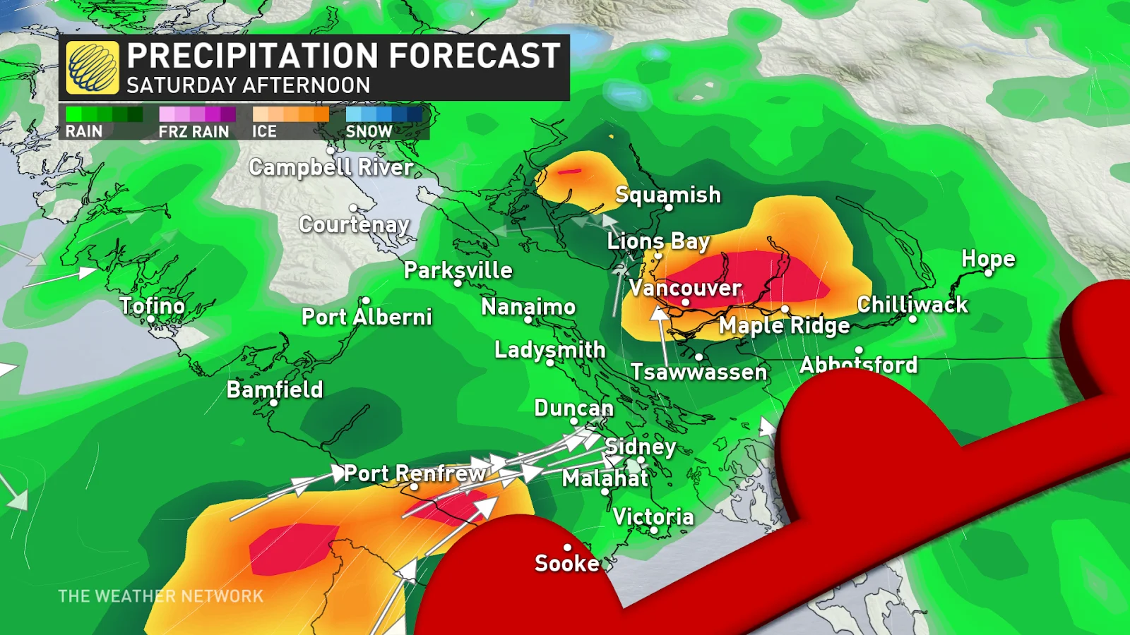 BC Precipitation Saturday Afternoon