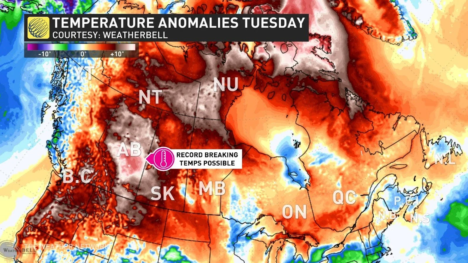 Alberta temp anomalies Tuesday