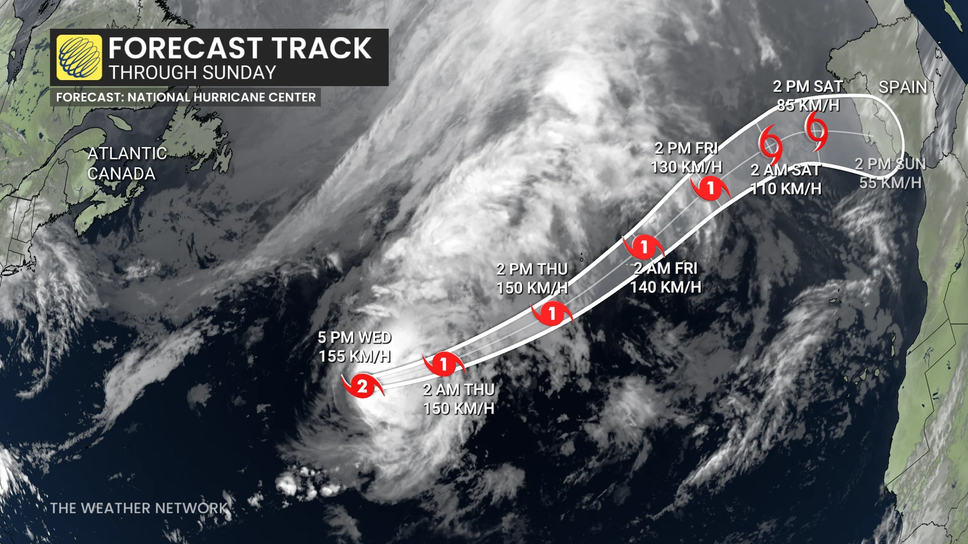 Hurricane Gabrielle forecast track through Sunday