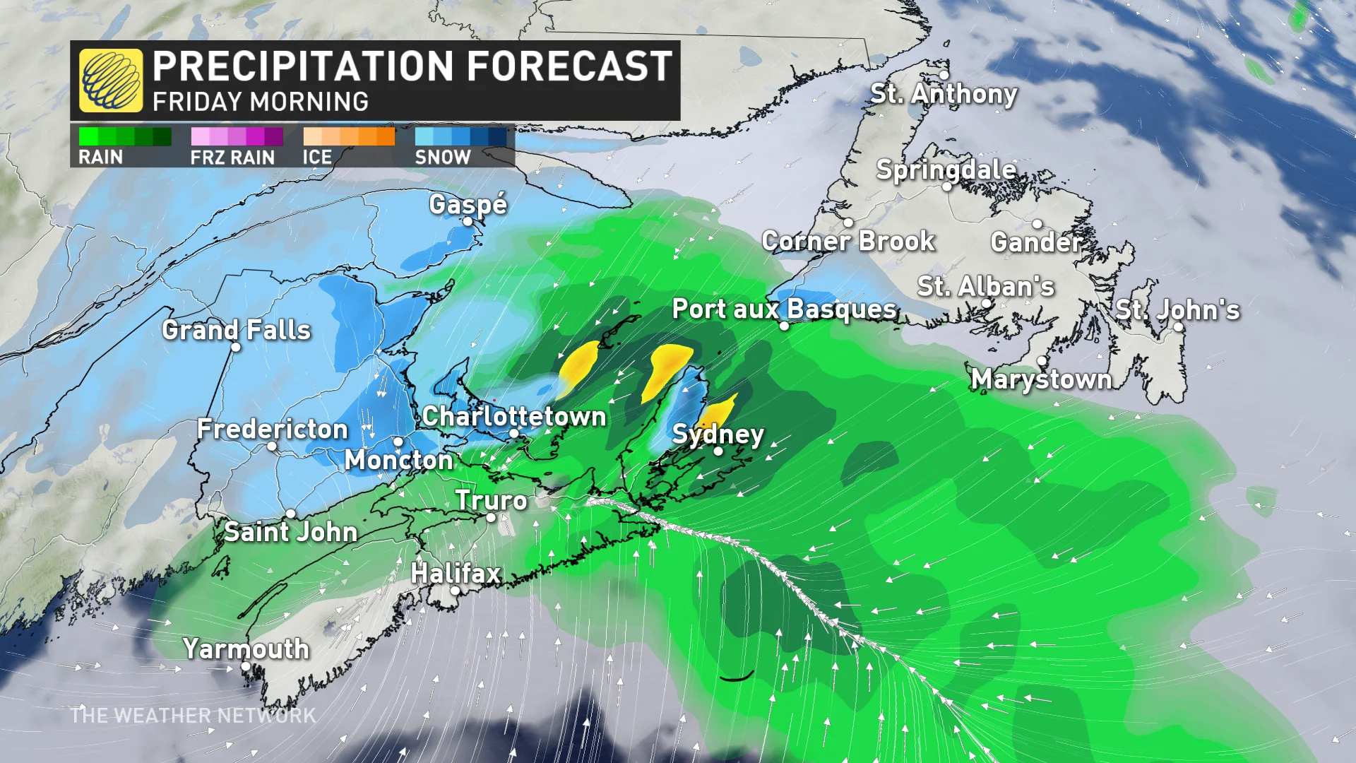 Friday morning Atlantic Canada precipitation timing