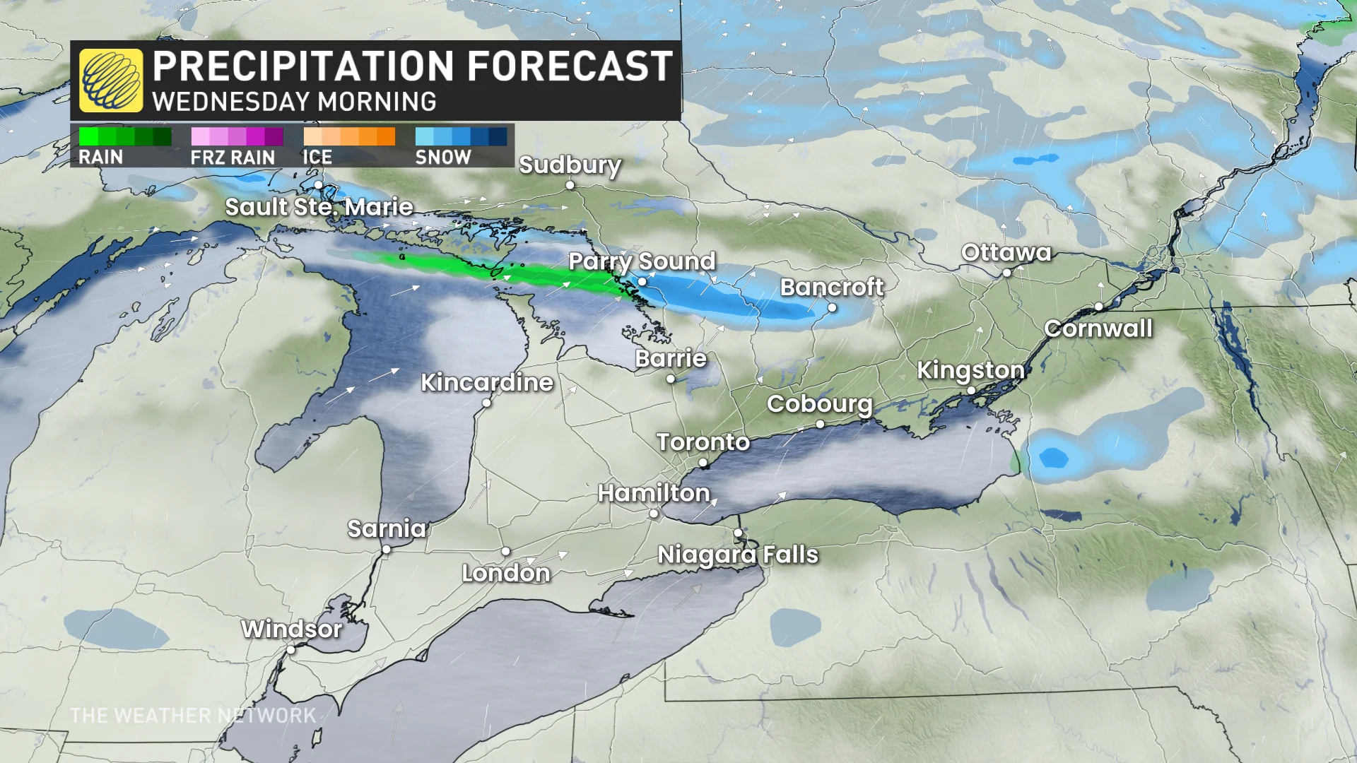 Wednesday morning precipitation timing Ontario