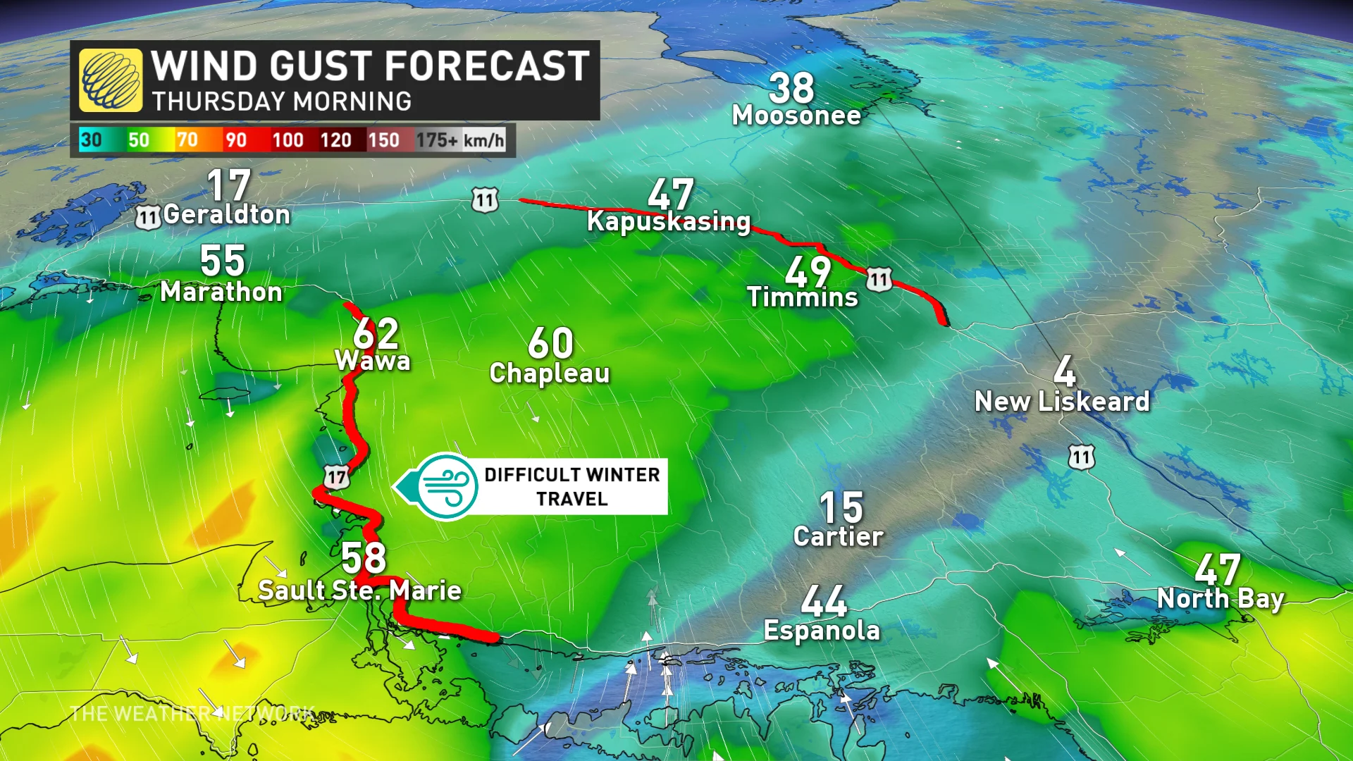 Ontario wind gusts Thursday morning